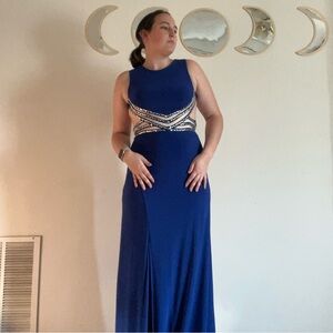 Blue Halter Sleeveless Prom Gown